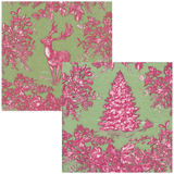 Stag Toile Raspberry/sage Paper Linen Guest Towel_Caspari_19240GG-FUA