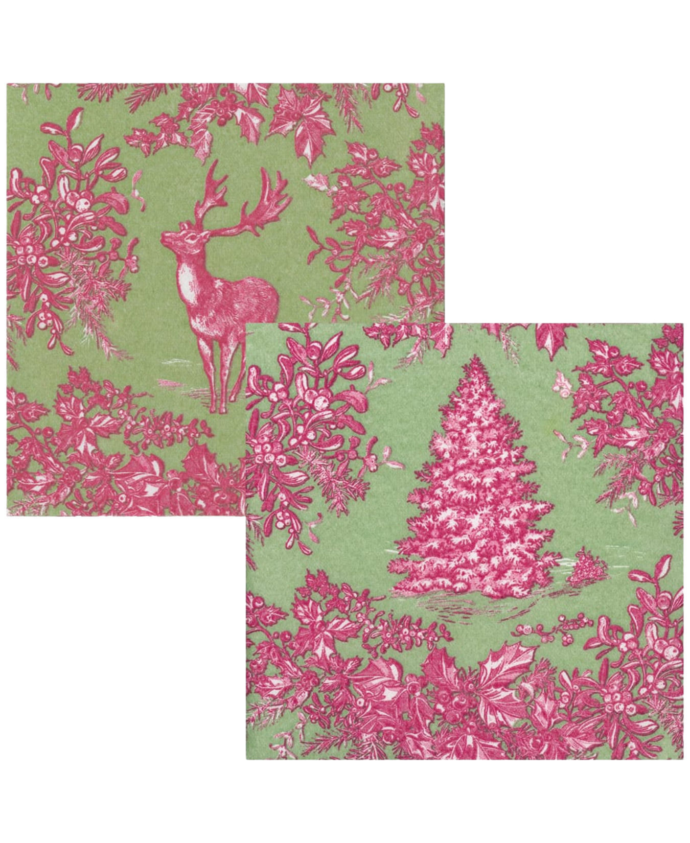 Stag Toile Raspberry/sage Paper Linen Guest Towel_Caspari_19240GG-FUA