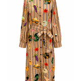 Striped Thanksgiving Icon Cotton Midi Tie Dress_Queen of Sparkles_HOLID26N104-LBN