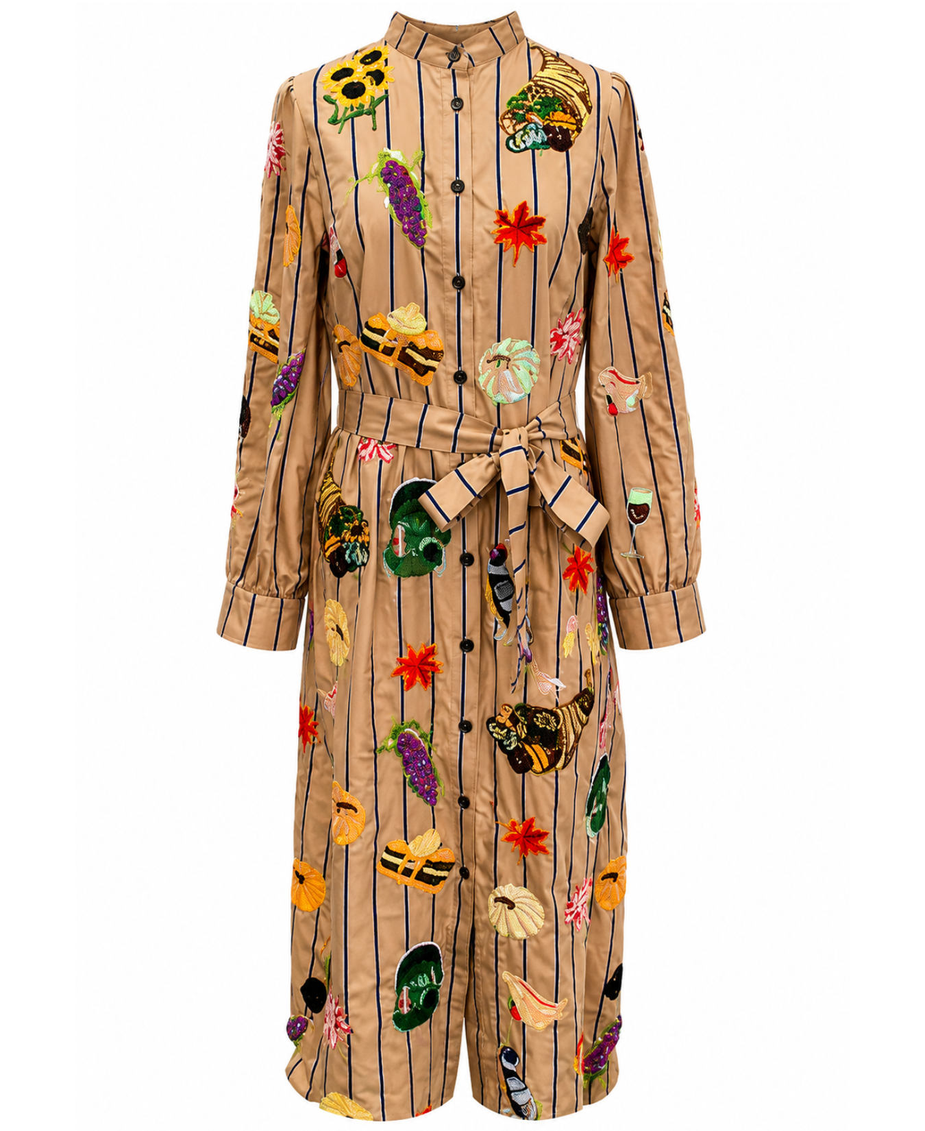 Striped Thanksgiving Icon Cotton Midi Tie Dress_Queen of Sparkles_HOLID26N104-LBN