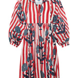 Taj Mini Dress Navy Flower on Red Stripe  XS/S