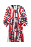 Taj Mini Dress Navy Flower on Red Stripe  XS/S