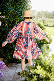 Taj Mini Dress Navy Flower on Red Stripe  XS/S