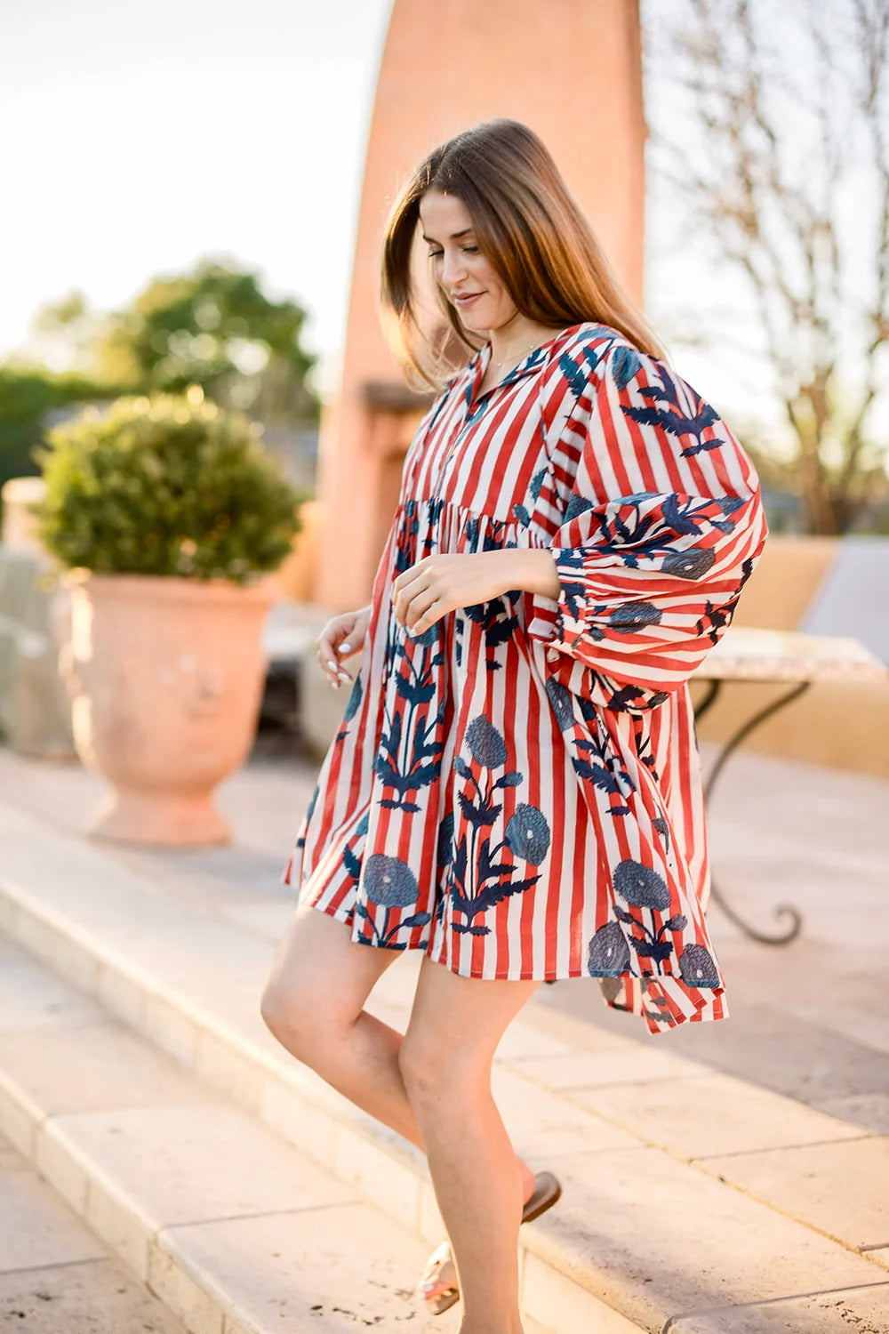 taj mini dress Navy Flower on Red Stripe XS/S – Soiree At The Lake Size:Smal 24.8/63cm Colour may vary girly mini dresses 30 Must Have Floral