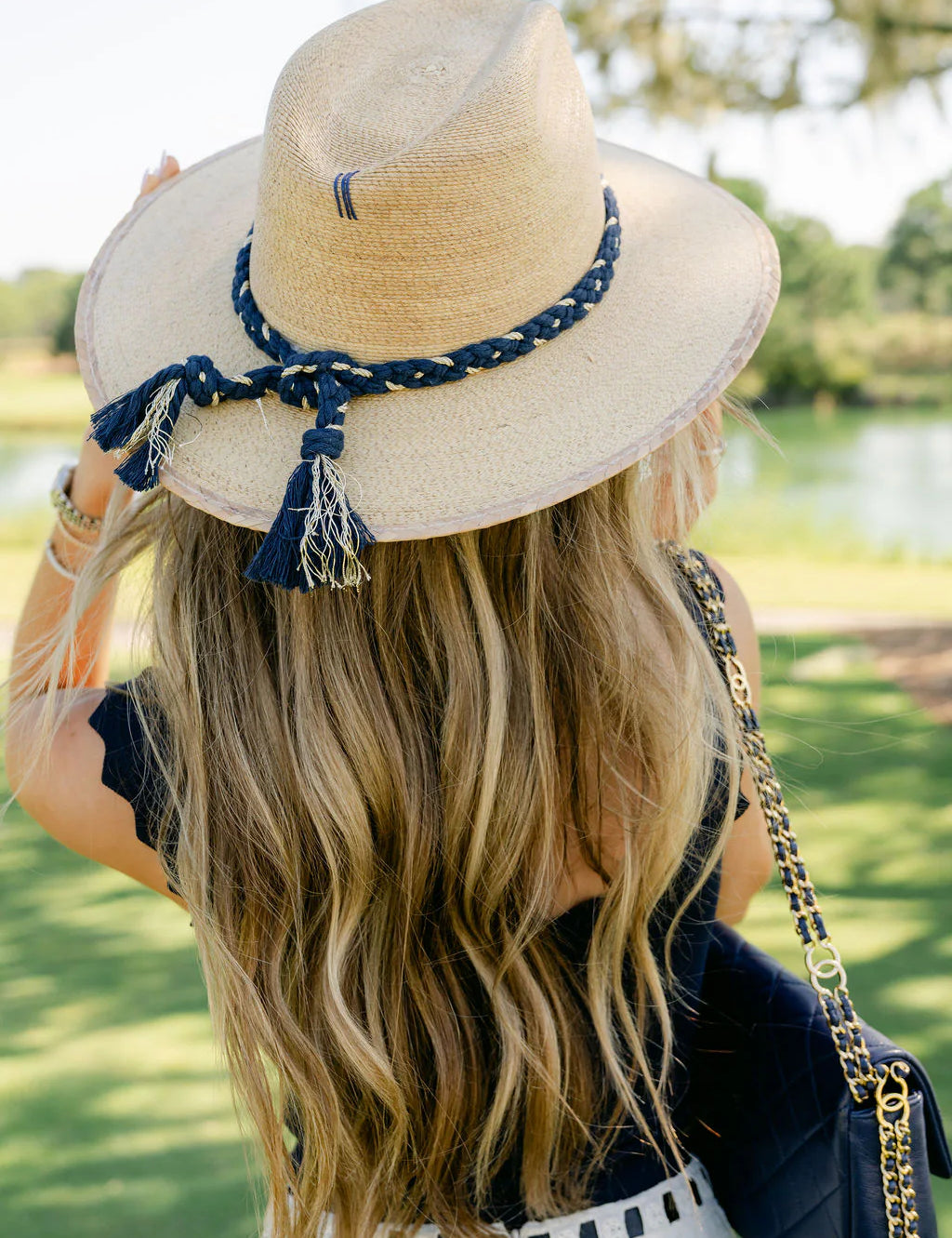 Natural Palm | Navy & Gold Braid
