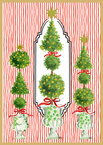 Topiaries w/Red Ribbons Boxed Christmas Cards