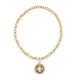 Classic Gold 3MM Bead Bracelet- Signature Cross Gold Disc- Grey