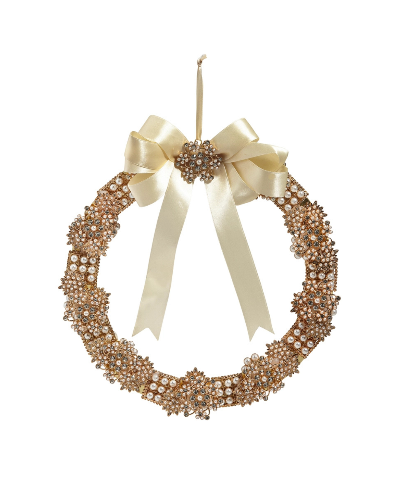 a gold wreath with a bow