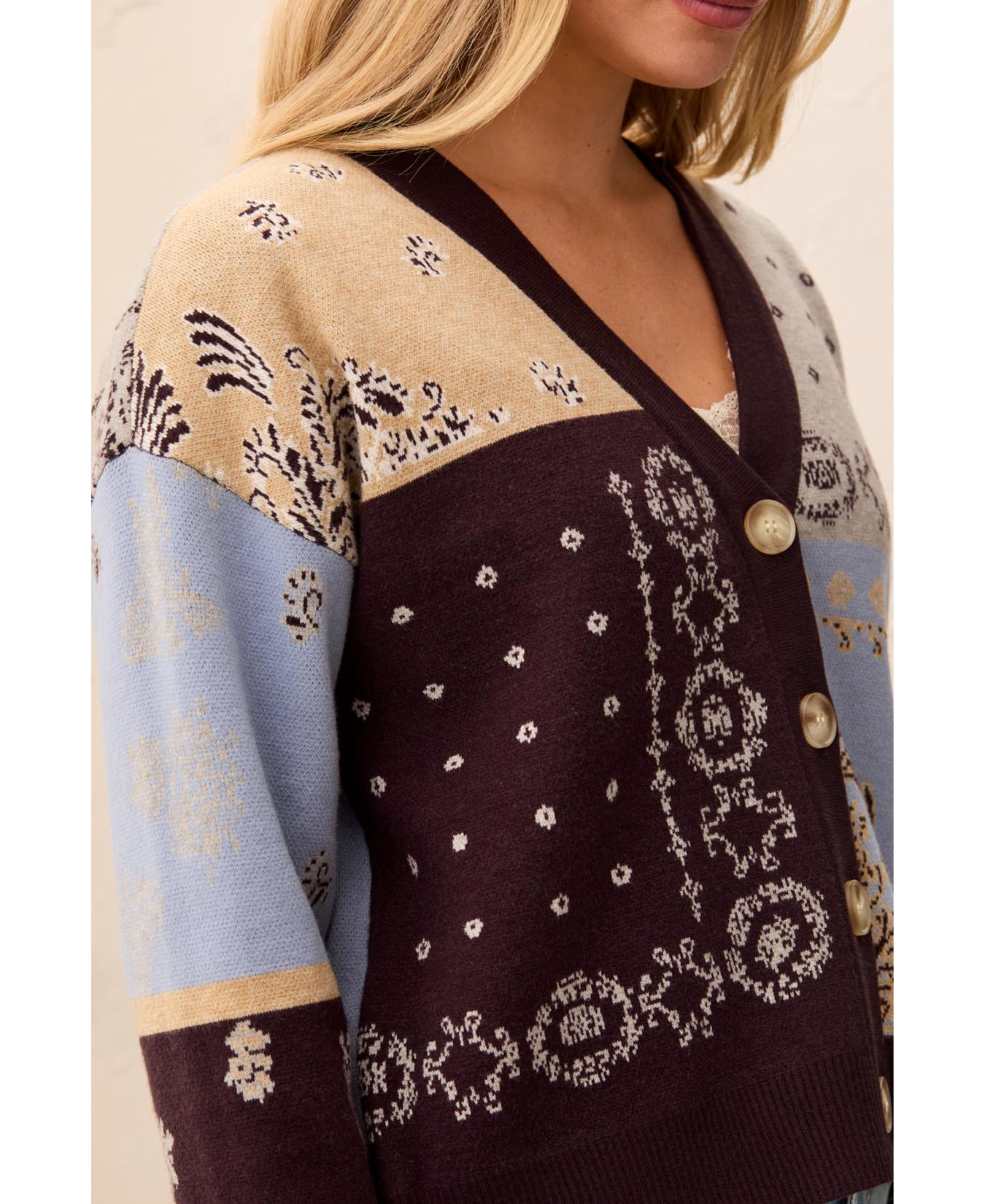 Wear 2 Ways Jacquard Sweater Cardigan-Tribal-6322O-8277