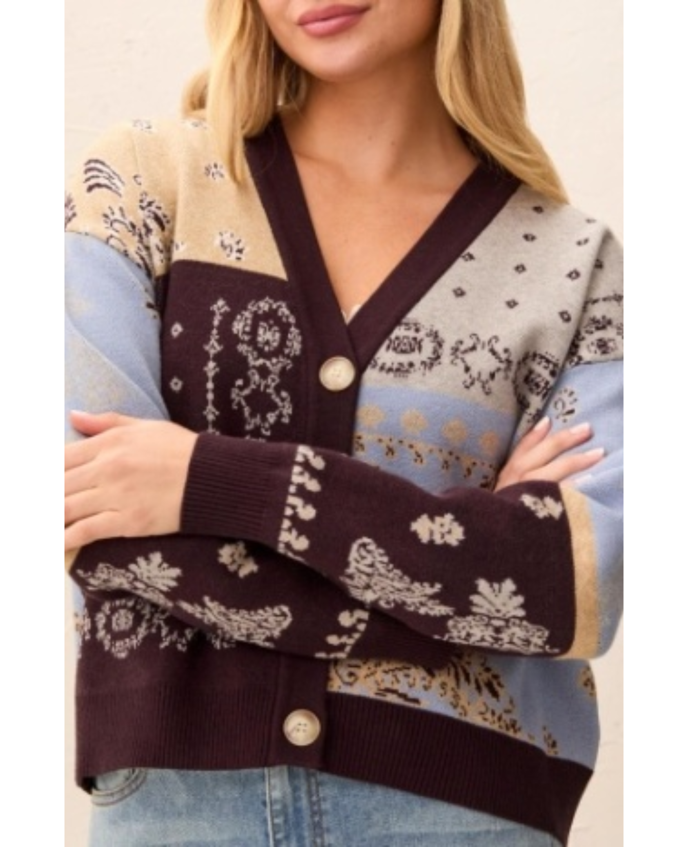 Wear 2 Ways Jacquard Sweater Cardigan-Tribal-6322O-8277