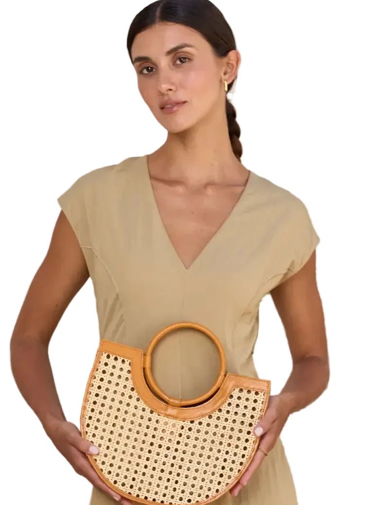 Rattan Can Weave Half Round Hand Bag with Round Handle