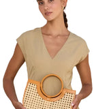 Rattan Can Weave Half Round Hand Bag with Round Handle