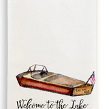 Classic Boat with Welcome to the Lake Dish Towel