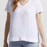 S/S V-Neck Top w/Combo White