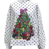 White & Black Polka Dot Multi Christmas Tree Mockneck Sweatshirt_Queen of Sparkles_HOLID26N243-WHT