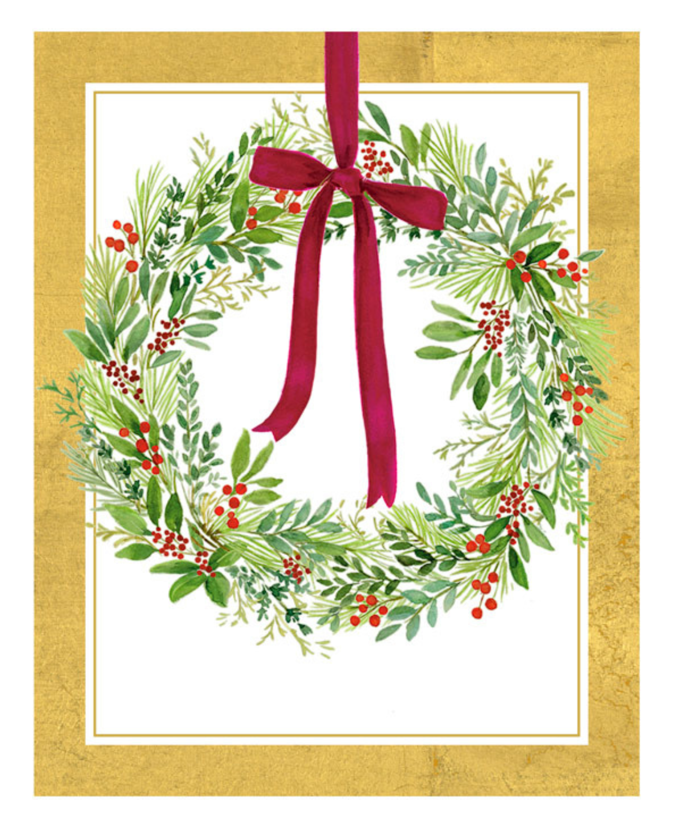 Wild Berry Wreath Petite Boxed Christmas Cards - Includes 15 Cards & Envelopes_Caspari_106003-GRN