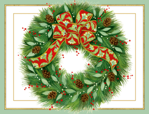 Greenery & Pinecone Wreath Boxed Christmas Cards