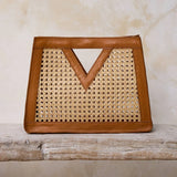 Brown Cane Weave Triangle Window Handbag