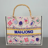 Mahjong Tote with Bamboo Handles