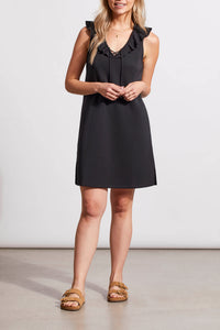 A Line Dress with Frill and Removable Lace Up- Black