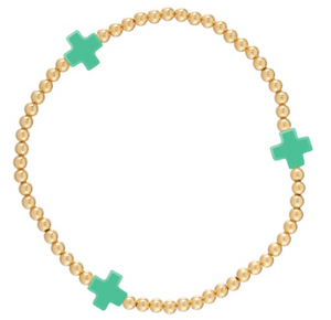 egirl Signature Cross Gold Pattern 3mm Bead Bracelet- Emerald