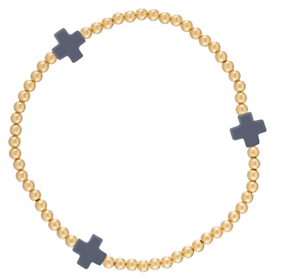 egirl Signature Cross Gold Pattern 3mm Bead Bracelet- Navy