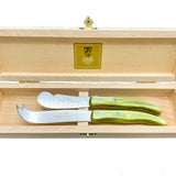 Wood Box of 2P Berlingot Cheese Set Olive Green Handle