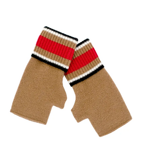 Camel Fingerless Gloves with Contrast Cuff- GLIM94