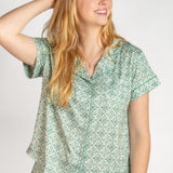 Carmen Short Sleeve Button Up Sleep Shirt | Emerald White
