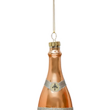 Glass Champagne Bottle Ornament with Glitter