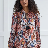 L/S Collar Blouse with Tassels- Chili Red
