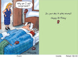 Man in Bed with Golf Clubs Greeting Card