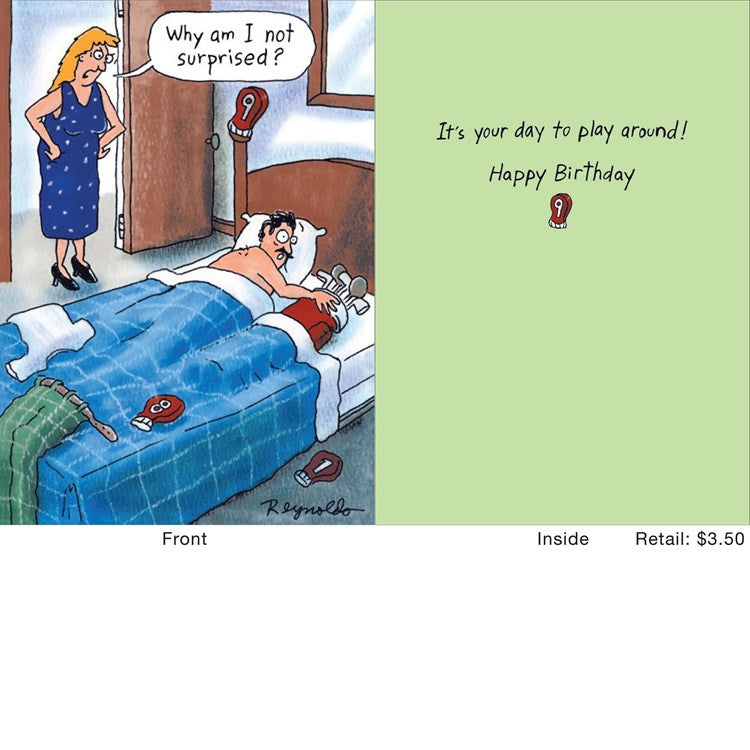 Man in Bed with Golf Clubs Greeting Card