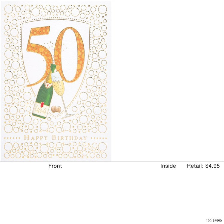 Big 50 and Champagne Bottle Greeting Card