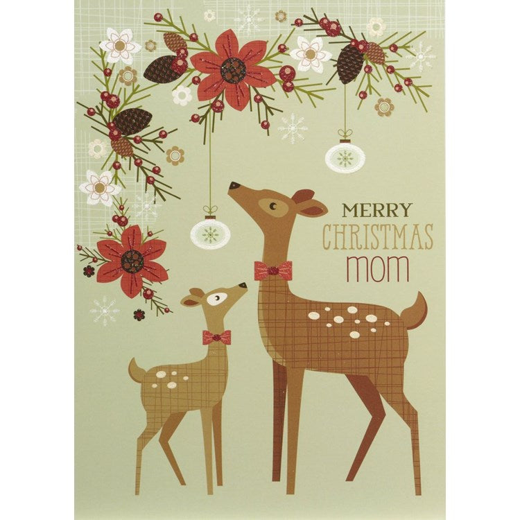 Doe and Fawn Under Holly Greeting Card