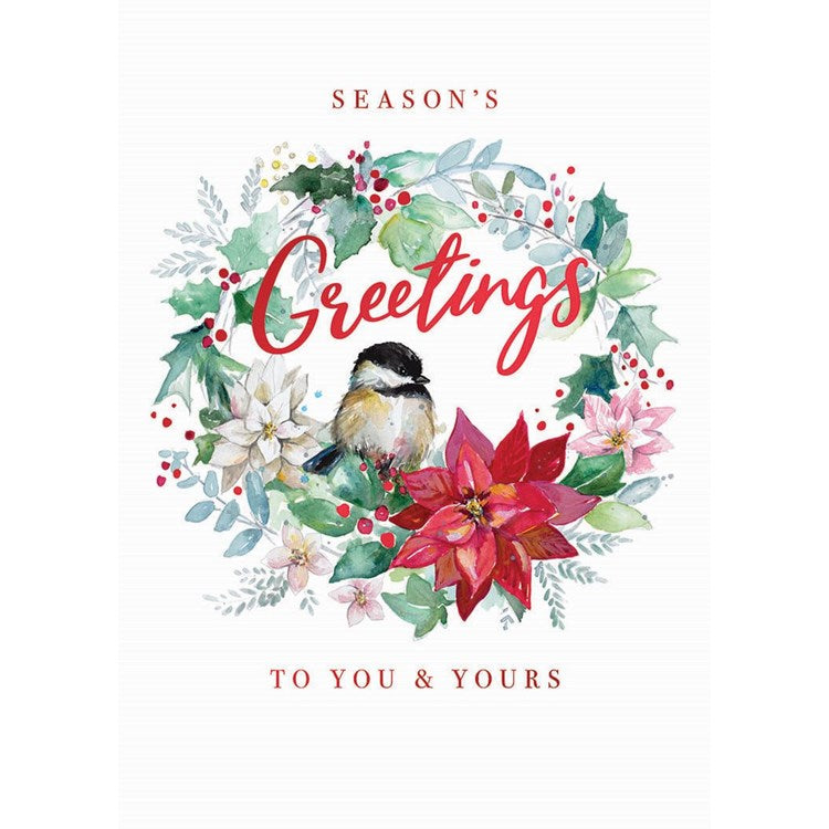Chickadee in Wreath Greeting Card