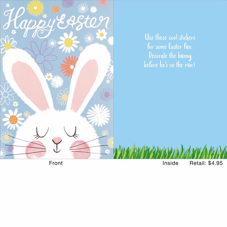 Happy White Bunny with Daisies Greeting Card