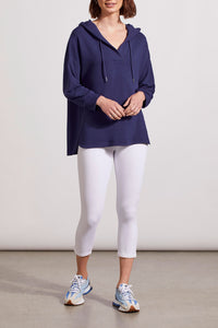 3/4 Sleeve Hooded Dolman Tunic- Jet Blue