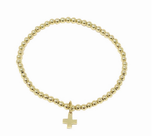 egirl Classic Gold 3mm Bead Bracelet- Signature Cross Gold Charm