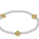 Classic Sterling Mixed Metal 3mm Bead Bracelet Signature Cross Gold Charm