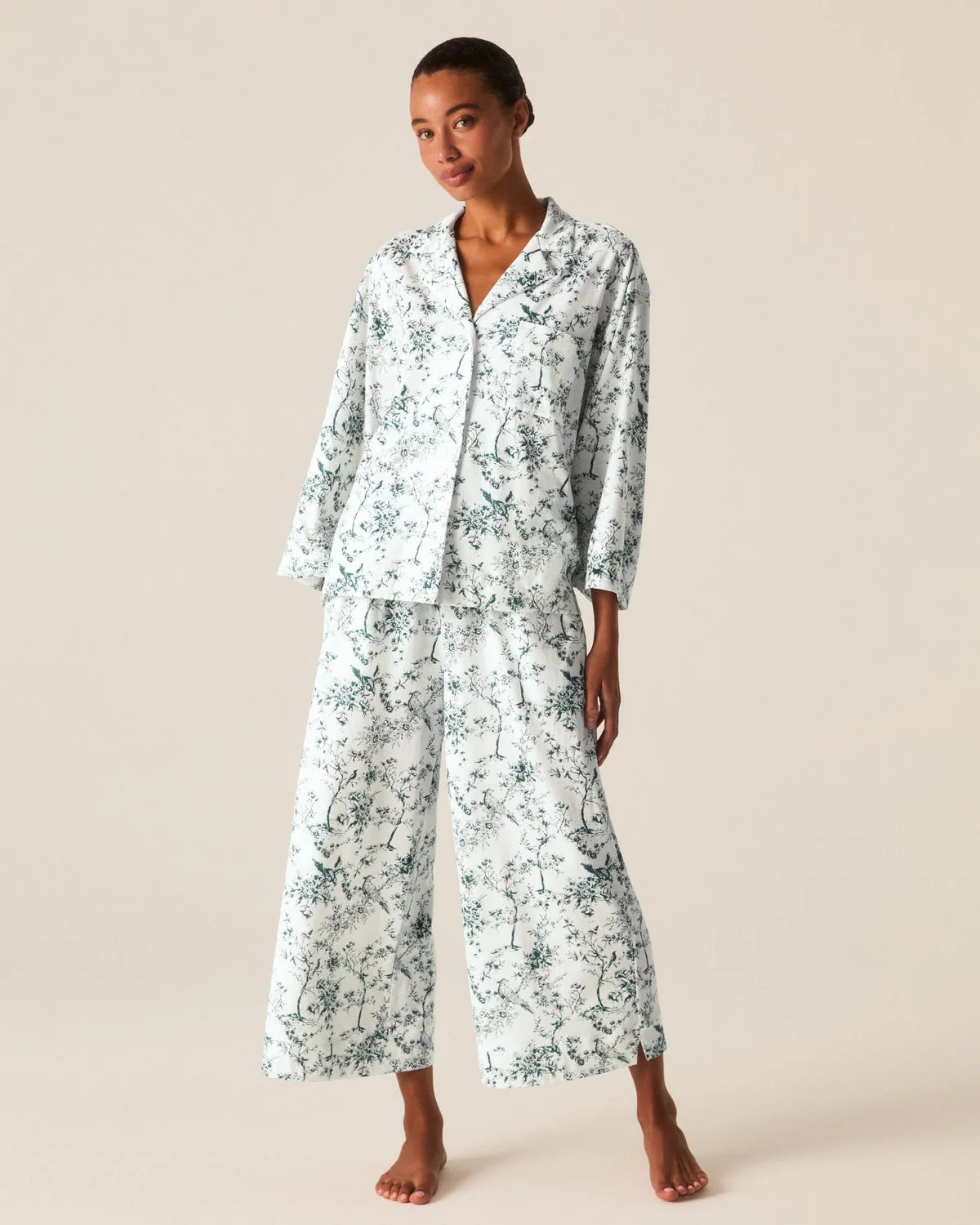 a woman wearing a white pajama