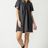 Flutter Sleeve Split Neck Dress