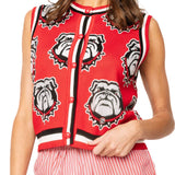 Licensed UGA Knit In Rhinestone Button Up Knit Tank