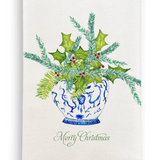 Ginger Jar with Greens and Merry Christmas Dish Towel D507MC