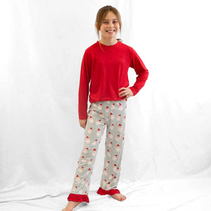 Girl's Jolly Santa Ruffle Sleep Pants Misty Blue/True Red