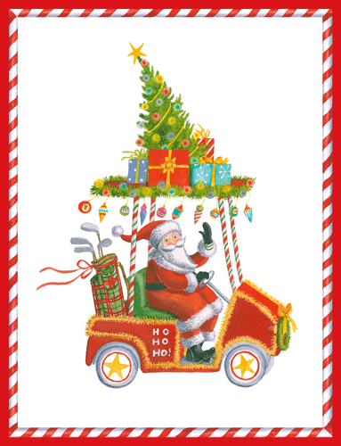 Santa in Golf Cart Foil Boxed Christmas Cards