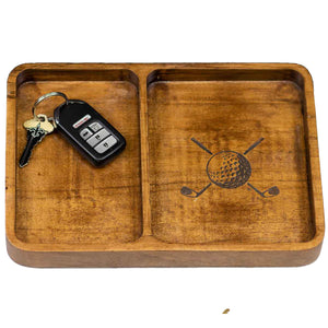 Golf Etched Wood Valet Tray Natural