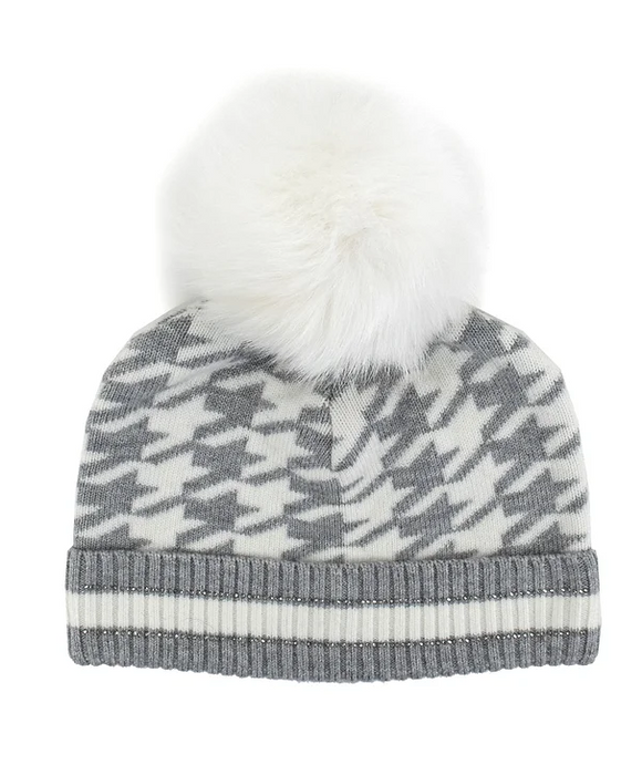 Grey Houndstooth Hat with Crystals- HTAN72