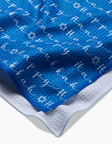 Happy Hanukkah Blue Tea Towel