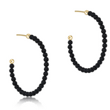 Beaded Gemstone 1.25" Post Hoop- 3mm Matte Onyx